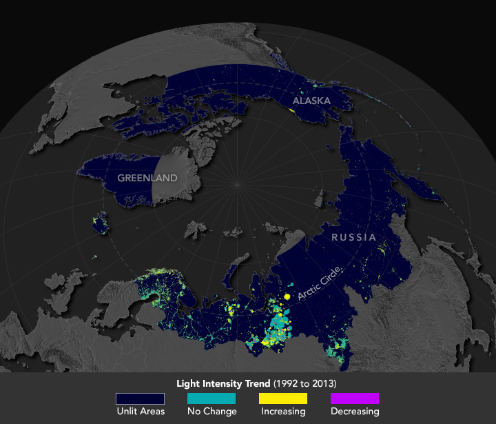 Les lumières nocturnes révèlent l’activité industrielle dans l’Arctique